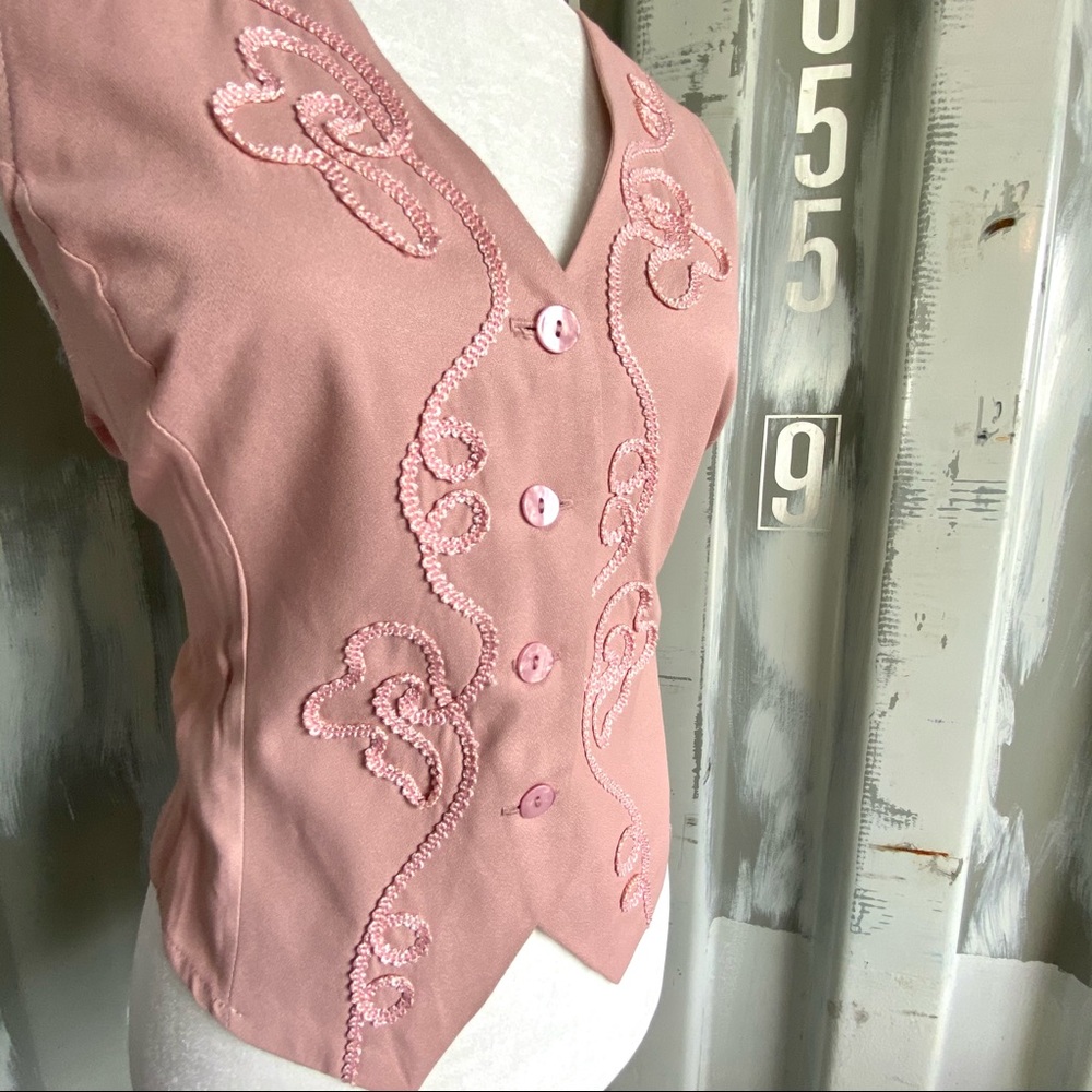 VTG Tribal Vintage Dusky Pink Embroidered Vest & Pants - Picture 10 of 14